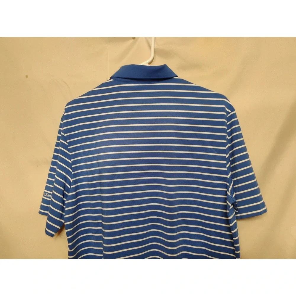 Polo Golf Ralph Lauren Performance Oak Tree Mens MEDIUM Blue White Striped Shirt